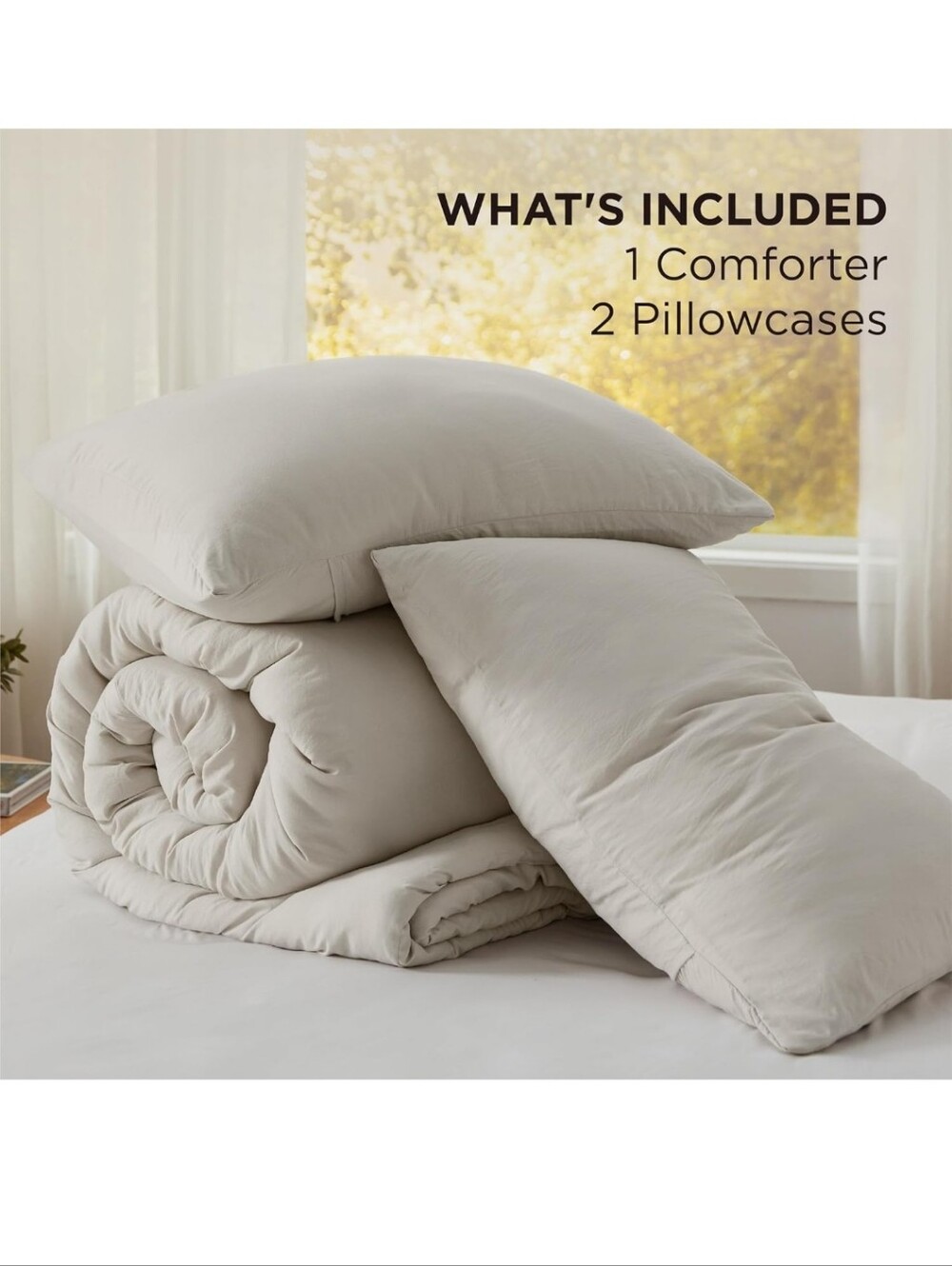 Bedsure Oversized King Comforter Set Soft Prewashed for All Season Beige 3 Piece - Picture 7 of 12
